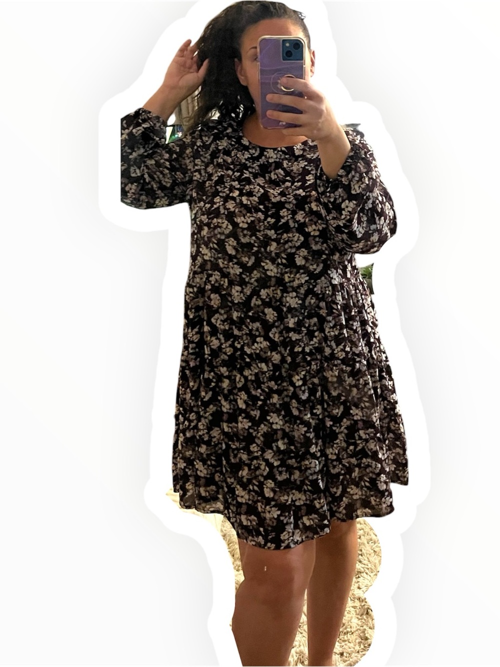Emma & Michele Floral Babydoll Dress | Burgundy Boho Mini Dress | Size Large